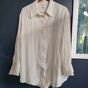 H&M Crinkle Off White Longsleeve Shirt  XL